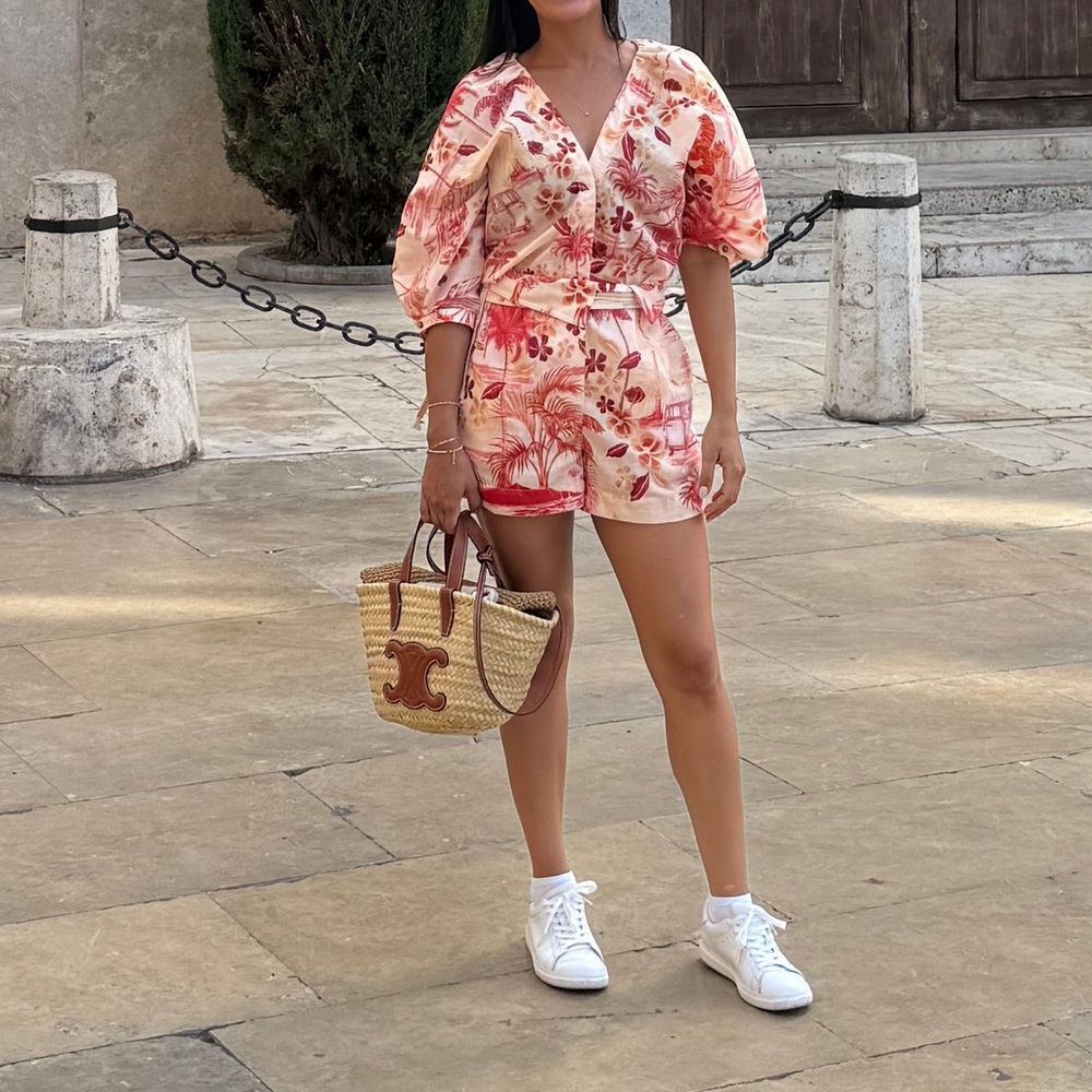 Agua bendita Floral Pink and Red Romper - Picture 2 of 5